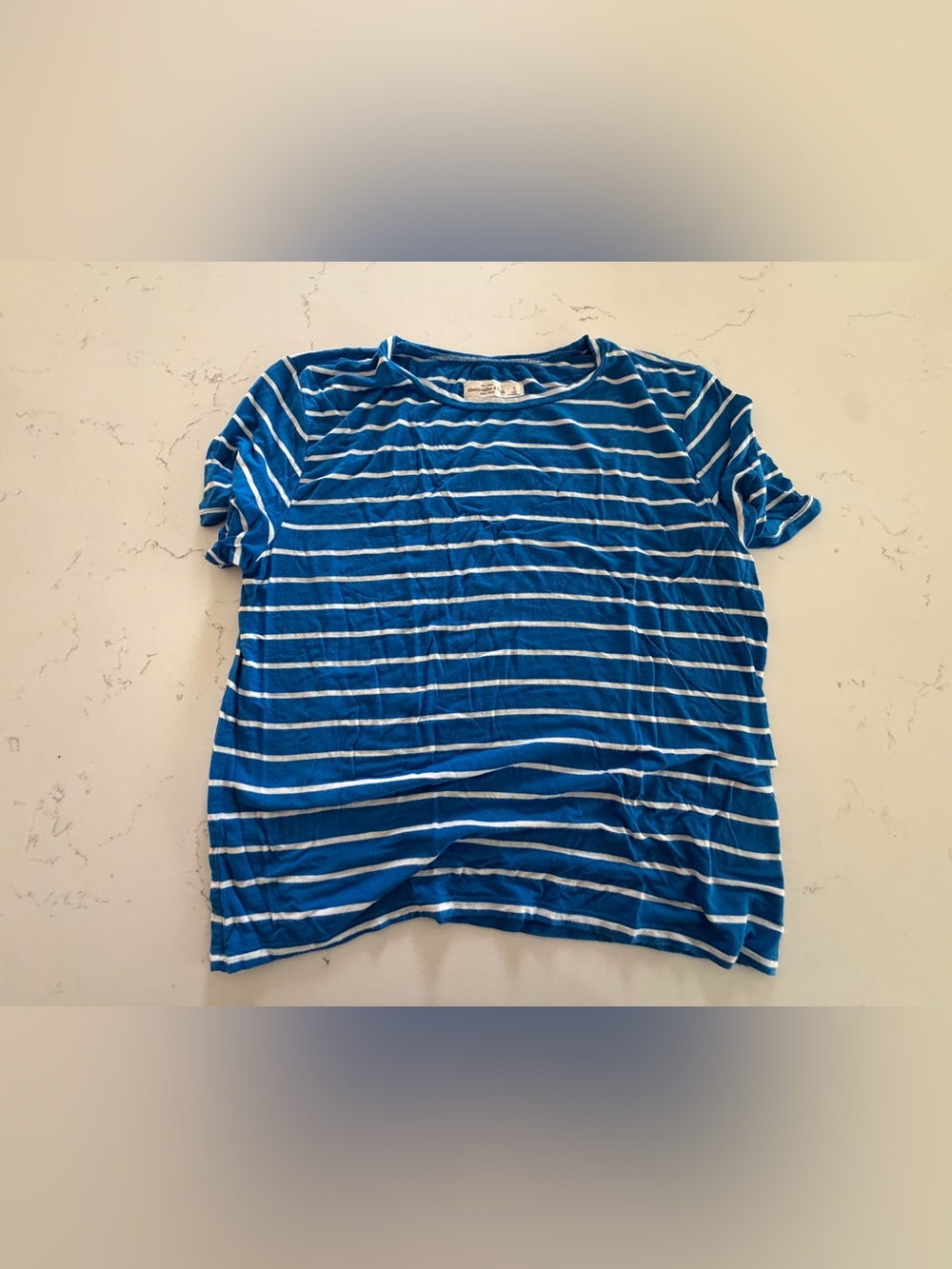 Abercrombie & Fitch Blue and White Striped Short-Sleeve Tee